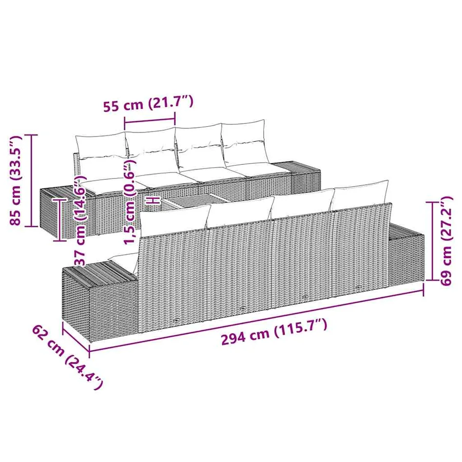 Ensemble de canapé de jardin avec stockage 9 pcs Noir polyrotin - 11