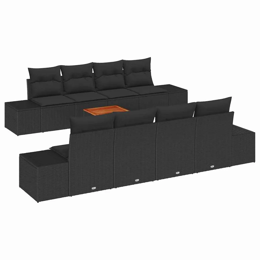 Ensemble de canapé de jardin avec stockage 9 pcs Noir polyrotin - 2