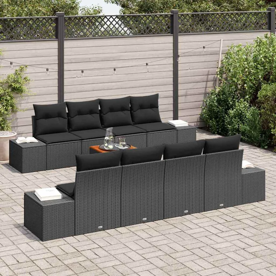 Ensemble de canapé de jardin avec stockage 9 pcs Noir polyrotin - 3