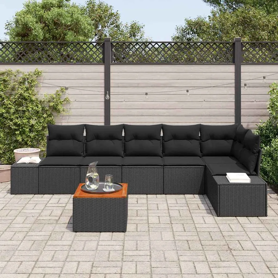 Ensemble de canapé de jardin avec stockage 7 pcs Noir polyrotin - 3