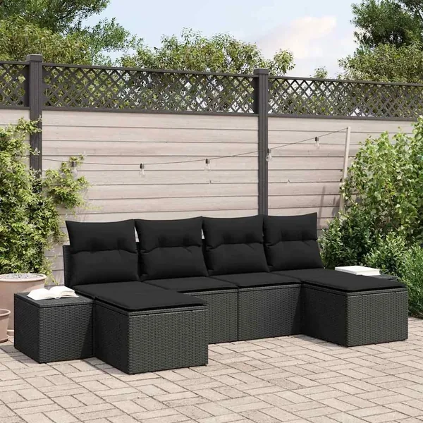 Ensemble de canapé de jardin avec coussin 4 pcs Noir polyrotin