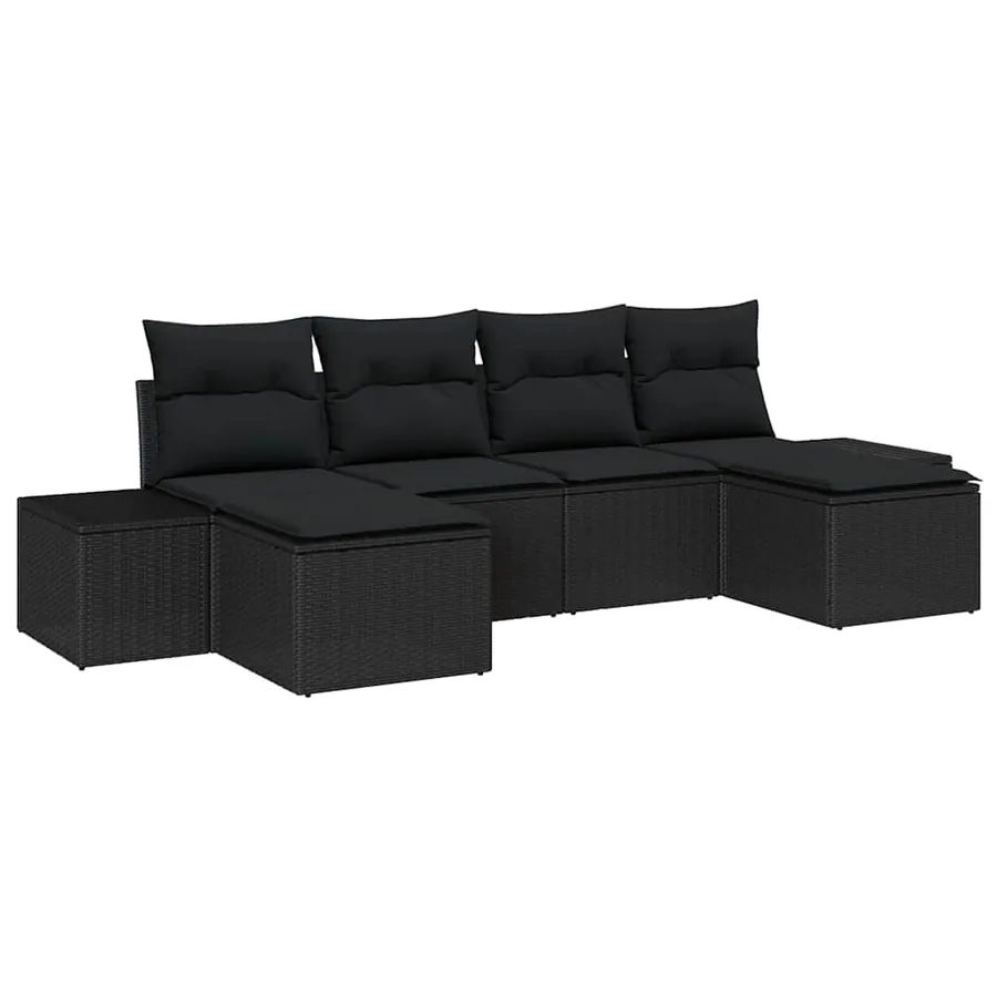 Ensemble de canapé de jardin avec coussin 4 pcs Noir polyrotin - 2