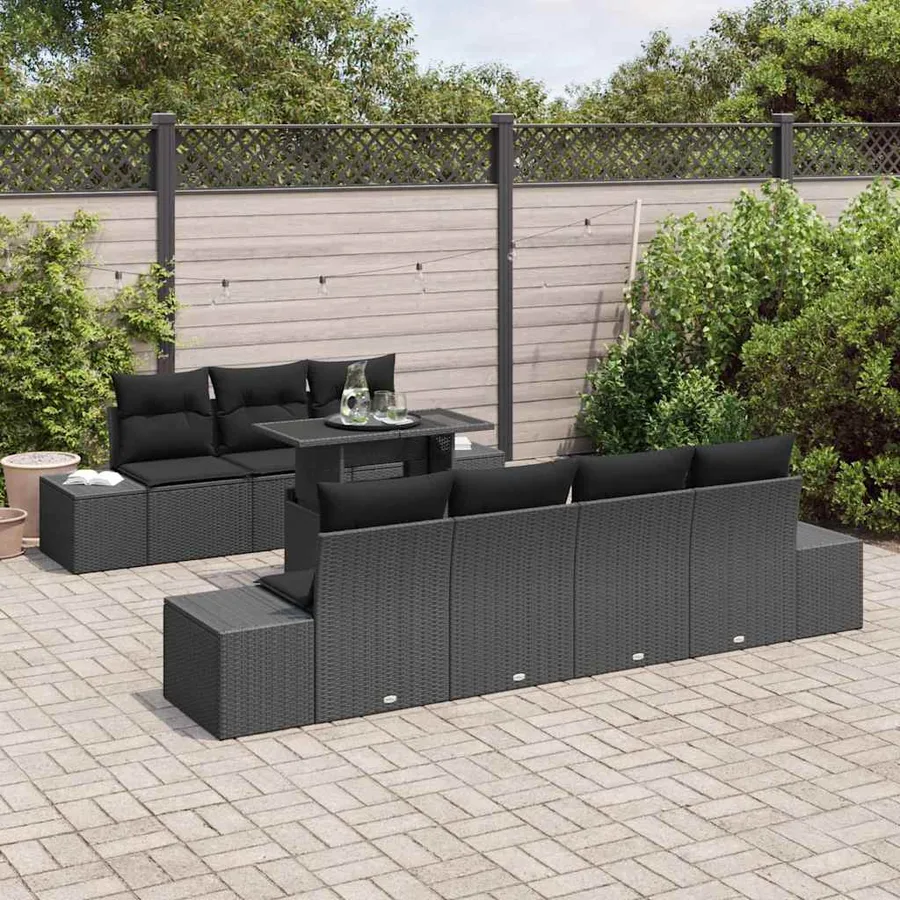 Ensemble de canapé de jardin avec coussin 8 pcs Noir - 3
