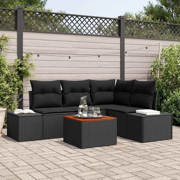Ensemble de canapé de jardin avec stockage 5 pcs Noir polyrotin