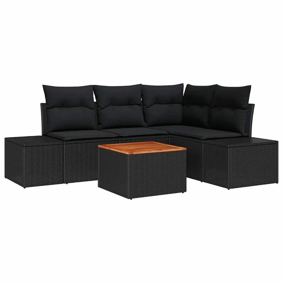 Ensemble de canapé de jardin avec stockage 5 pcs Noir polyrotin - 2