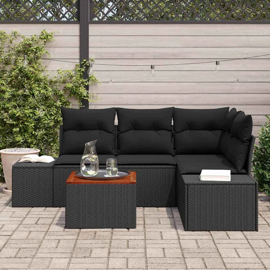 Ensemble de canapé de jardin avec stockage 5 pcs Noir polyrotin - 3