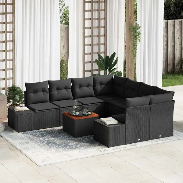 Ensemble de canapé de jardin avec stockage 9 pcs Noir polyrotin