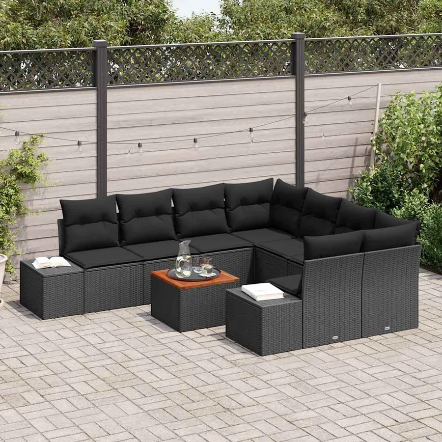 Ensemble de canapé de jardin avec stockage 9 pcs Noir polyrotin - 3