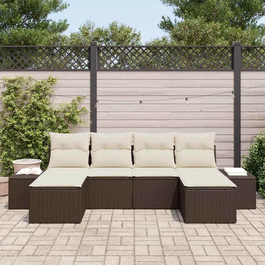 Ensemble de canapé de jardin 4 pcs Marron et Crème polyrotin - 3