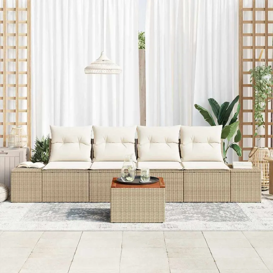 Ensemble de canapé de jardin 5 pcs Beige et crème polyrotin - 3