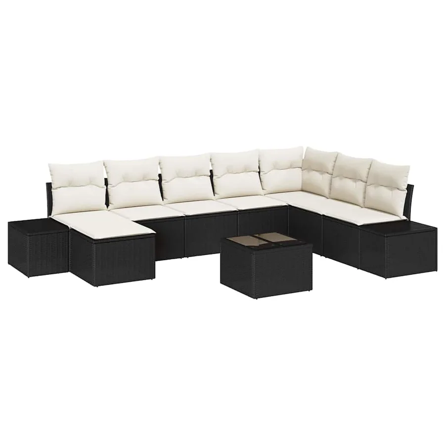 Ensemble de canapé de jardin 8 pcs Noir et Crème polyrotin - 2