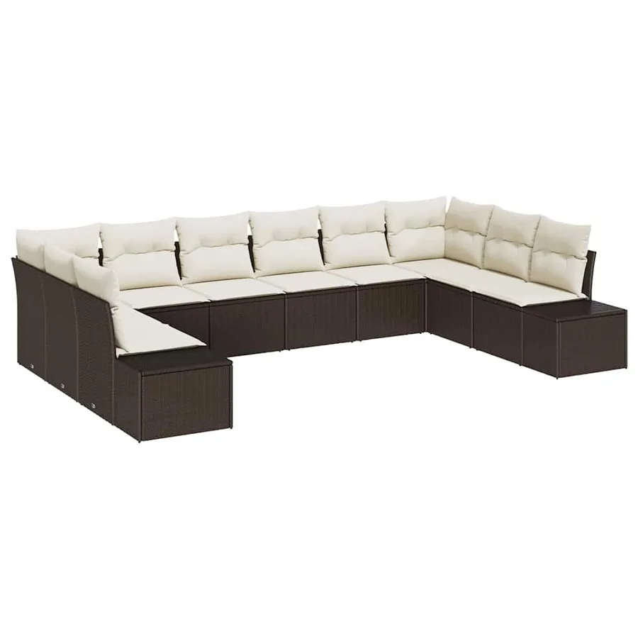 Ensemble de canapé de jardin 10 pcs Marron et Crème Polyrotin - 2