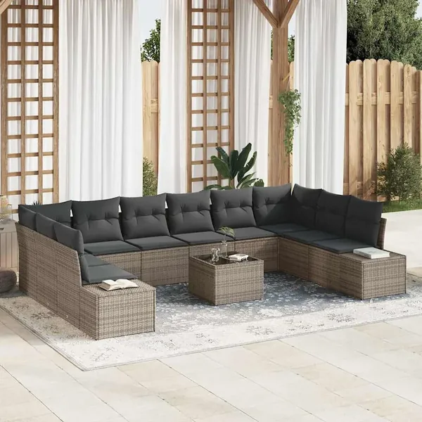 Ensemble de canapé de jardin avec coussin 10 pcs Gris Polyrotin