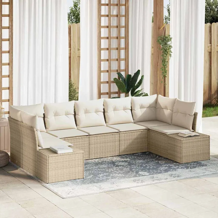 Ensemble de canapé de jardin 7 pcs Beige et crème Poly rotin