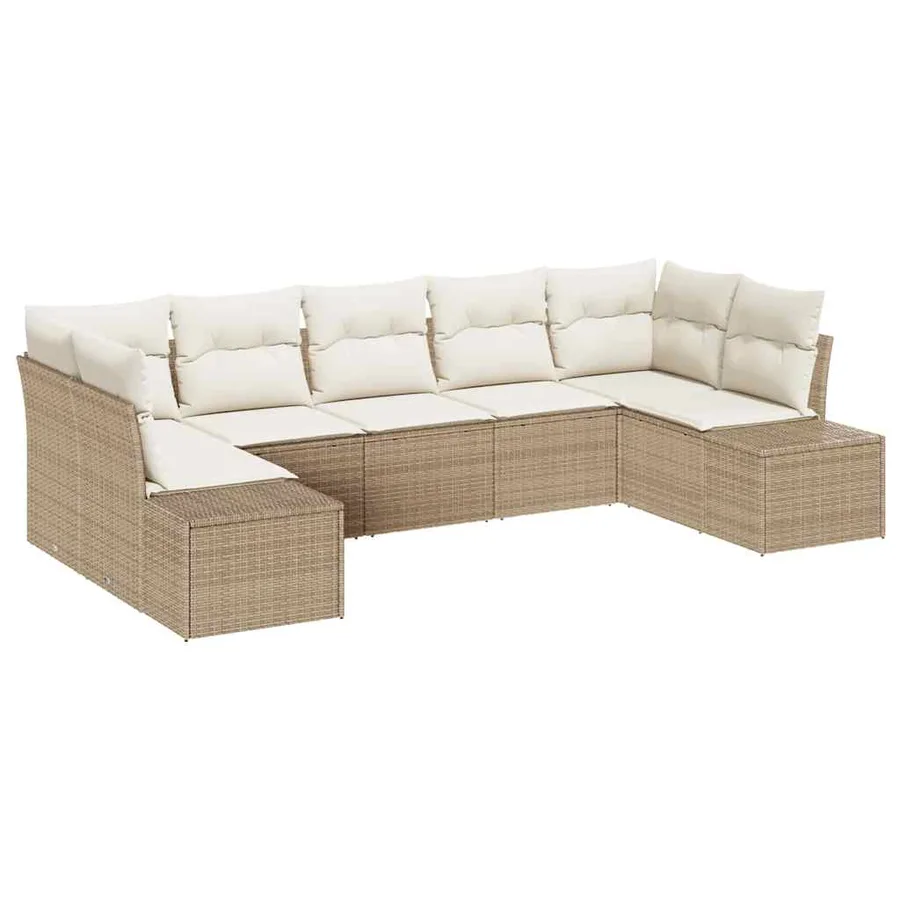 Ensemble de canapé de jardin 7 pcs Beige et crème Poly rotin - 2