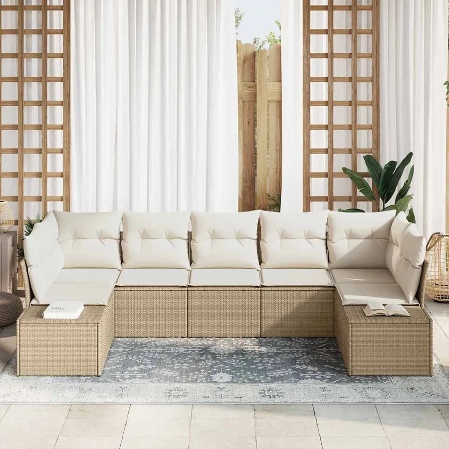 Ensemble de canapé de jardin 7 pcs Beige et crème Poly rotin - 3