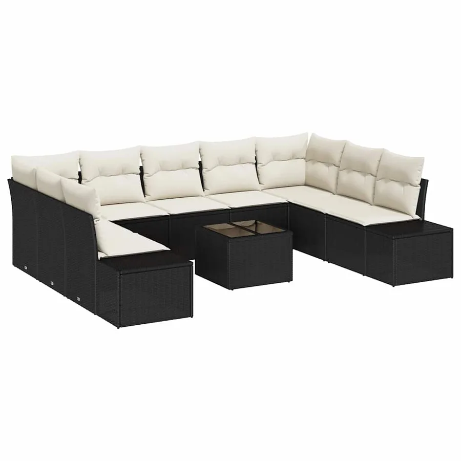 Ensemble de canapé de jardin 9 pcs Noir et Crème Polyrotin - 2
