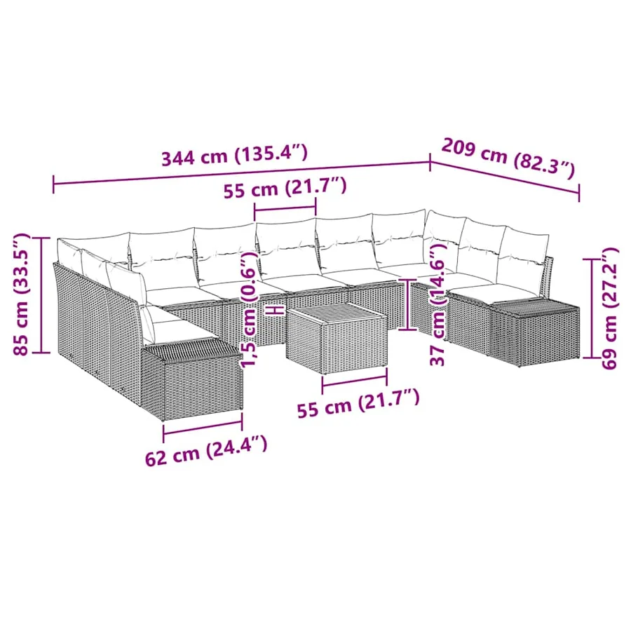 Ensemble de canapé de jardin avec stockage 11 pcs Noir et blanc - 13