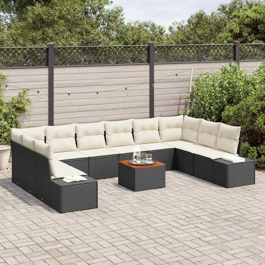 Ensemble de canapé de jardin avec stockage 11 pcs Noir et blanc - 3