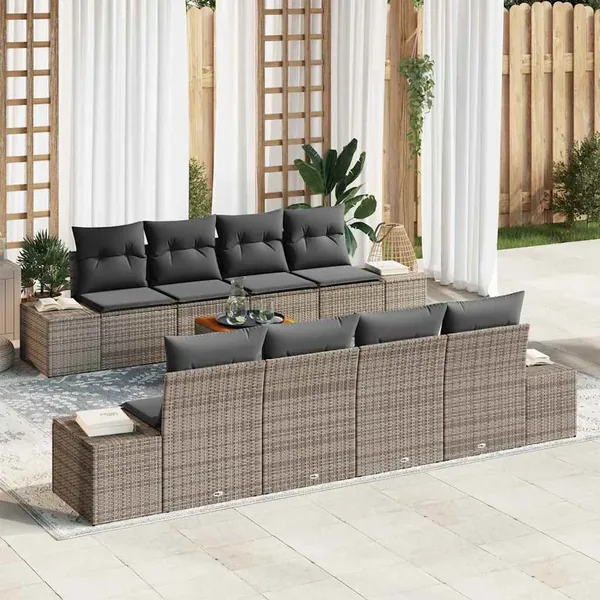 Ensemble de canapé de jardin avec stockage 9 pcs Gris polyrotin