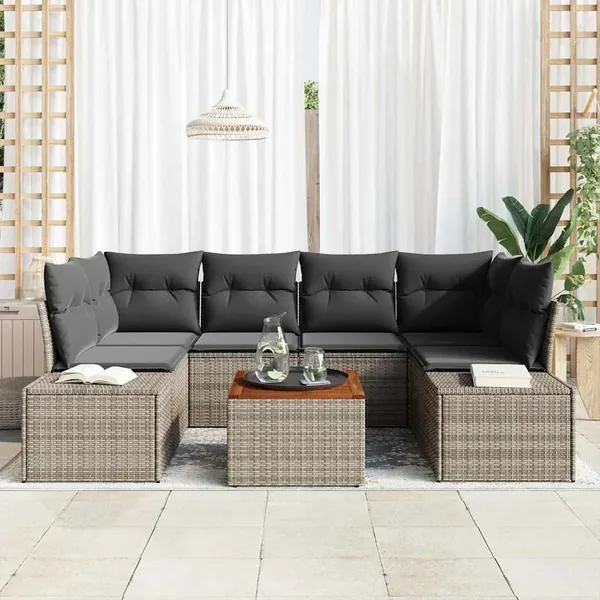 Ensemble de canapé de jardin avec stockage 7 pcs Gris polyrotin