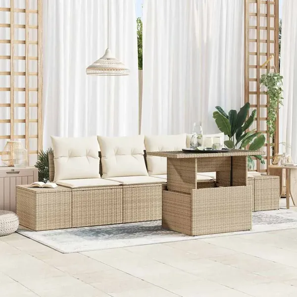Ensemble de canapé de jardin avec coussin 5 pcs Beige et crème