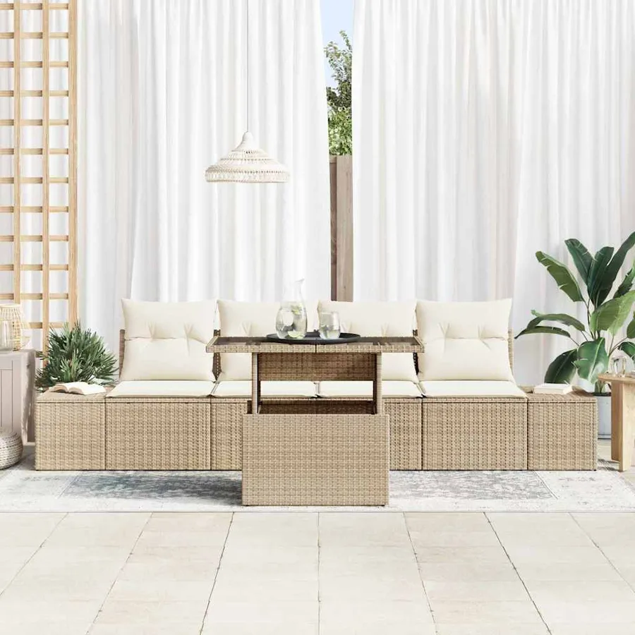 Ensemble de canapé de jardin avec coussin 5 pcs Beige et crème - 3