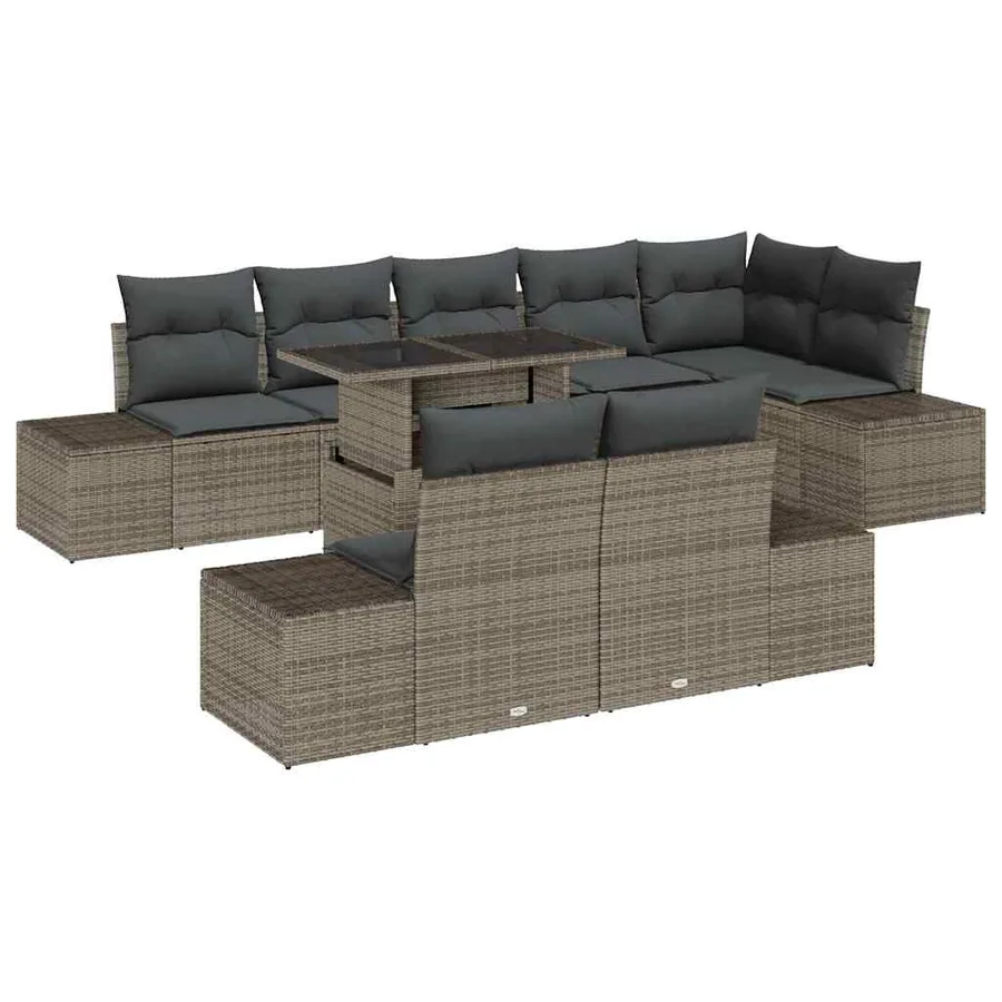 Ensemble de canapé de jardin 9 pcs Gris Poly rotin - 2