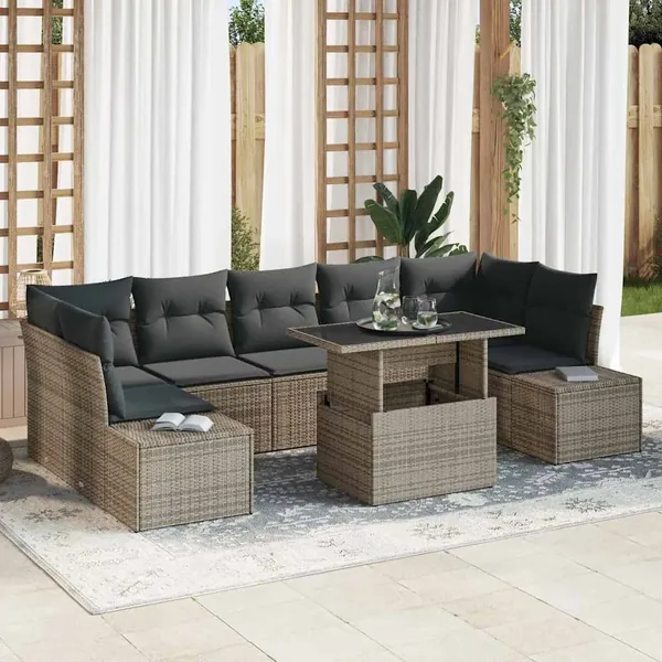 Ensemble de canapé de jardin avec coussin 8 pcs Gris