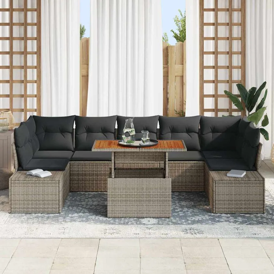 Ensemble de canapé de jardin 8 pcs Gris Poly rotin - 3