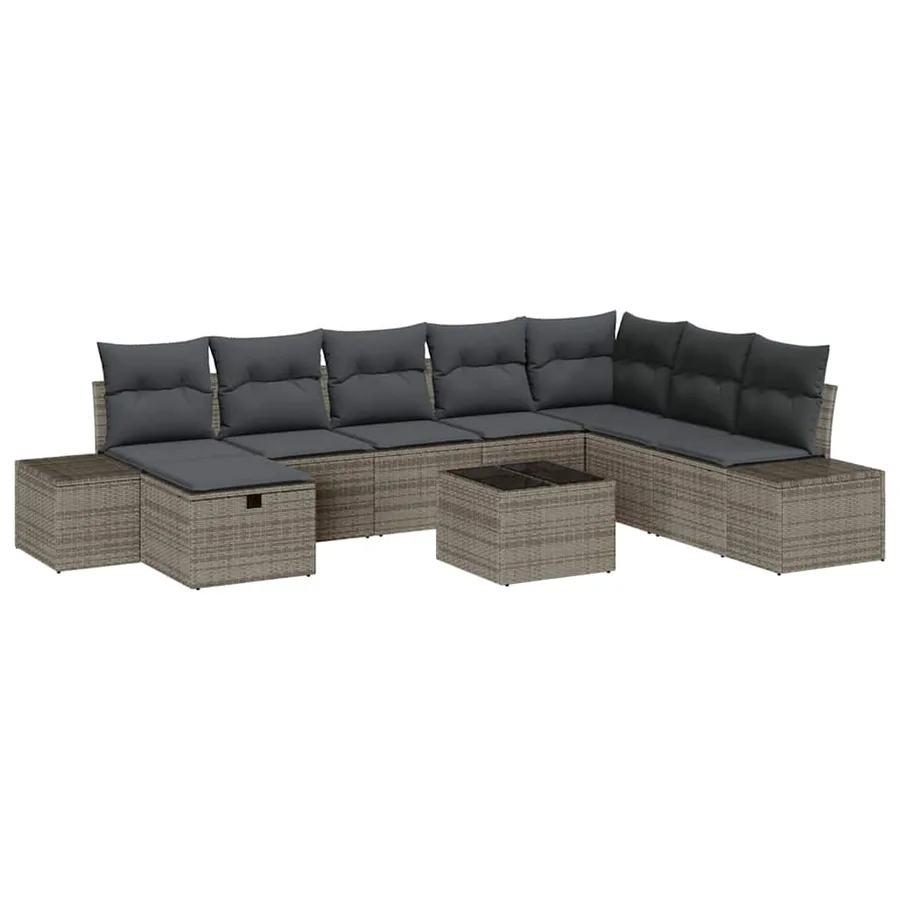 Ensemble de canapé de jardin 9 pcs Gris Poly rotin - 2