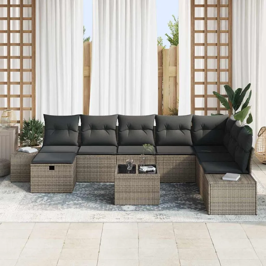 Ensemble de canapé de jardin 9 pcs Gris Poly rotin - 3