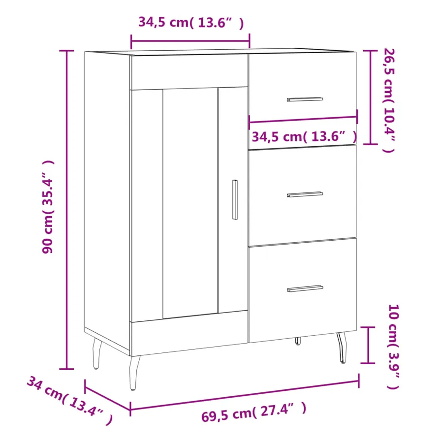 Buffet gris béton 69,5x34x90 cm bois d'ingénierie - 14