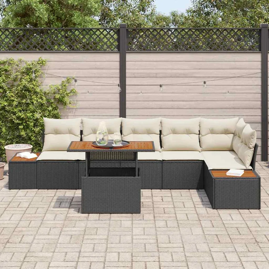 Ensemble de canapé de jardin 7 pc Noir et Beige - 3