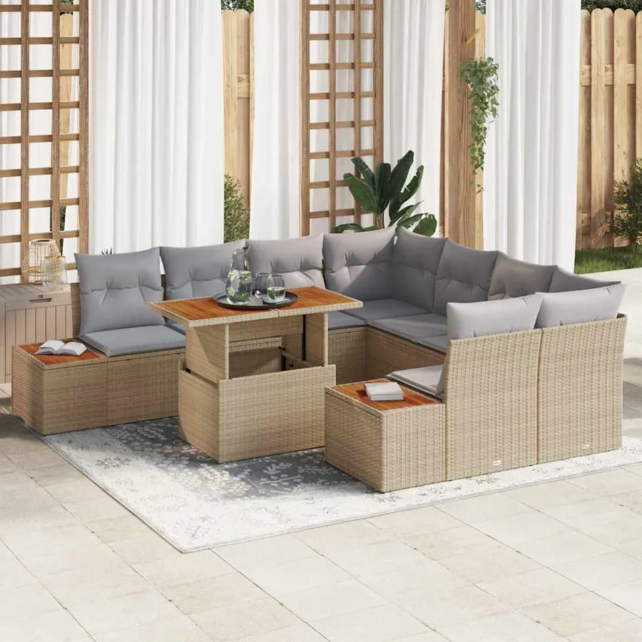 Ensemble de canapé de jardin 9 pc Beige et gris