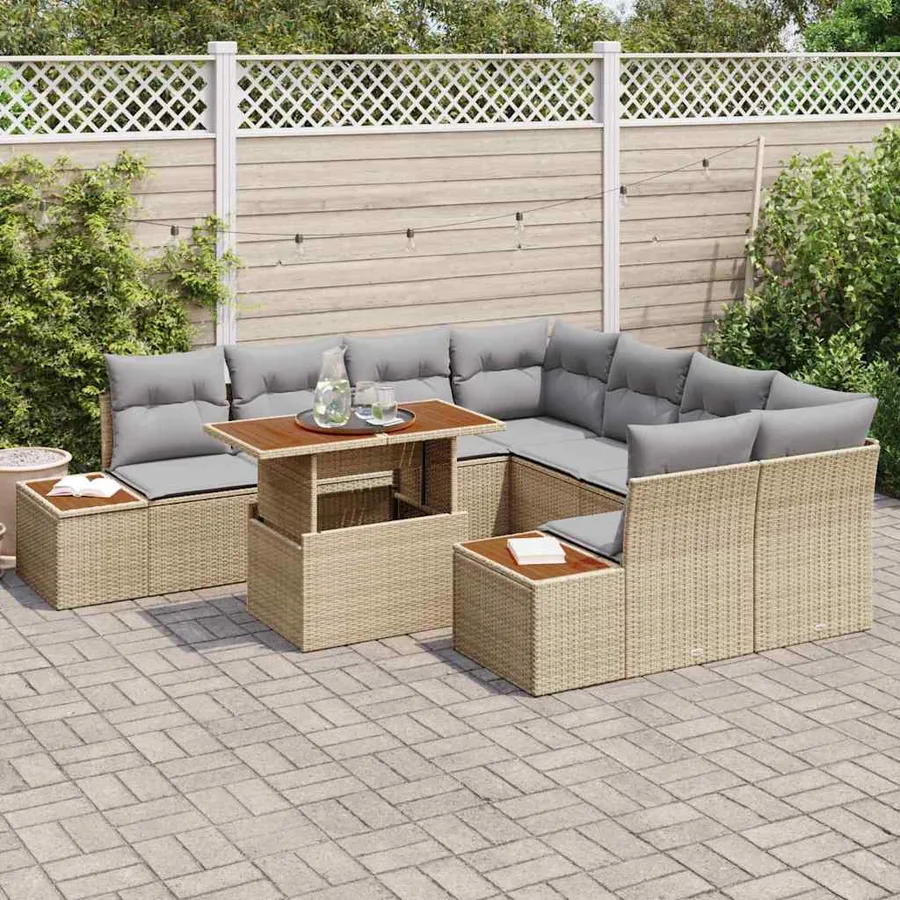 Ensemble de canapé de jardin 9 pc Beige et gris - 3