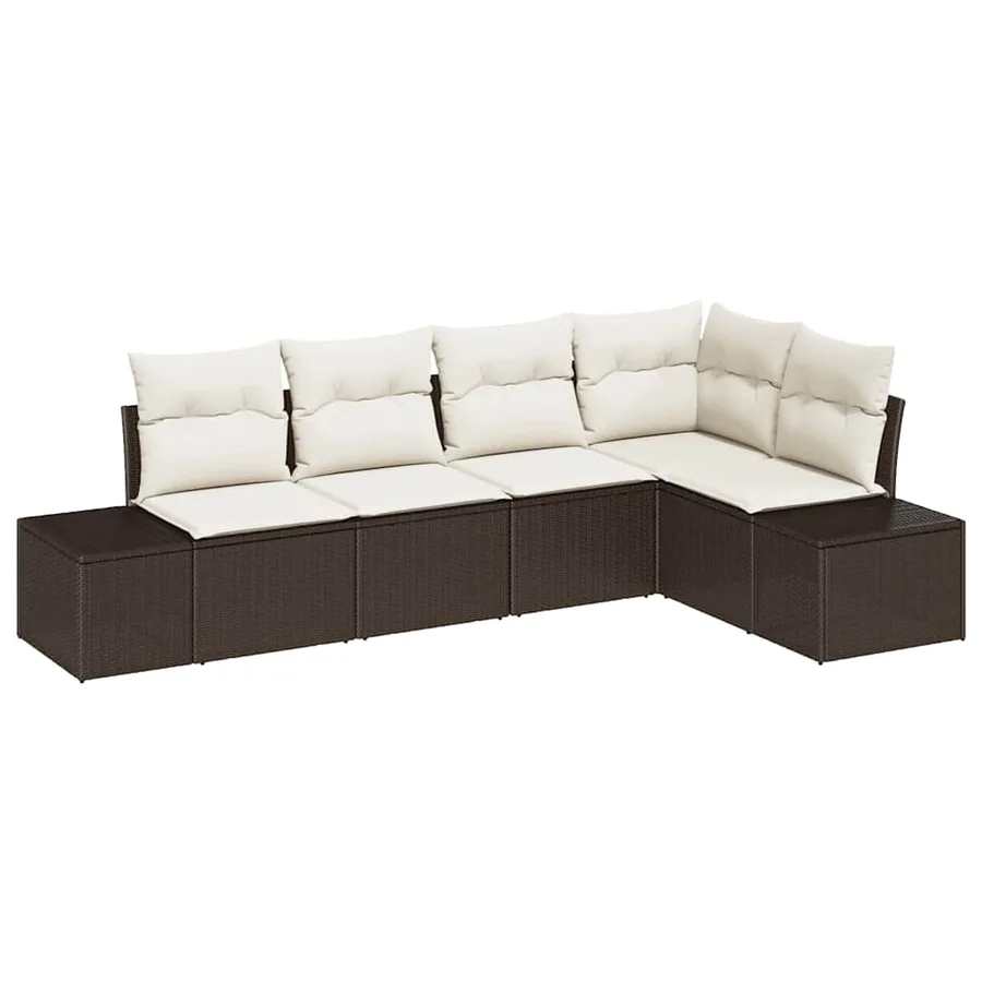 Ensemble de canapé de jardin 5 pcs Marron et Crème polyrotin - 2