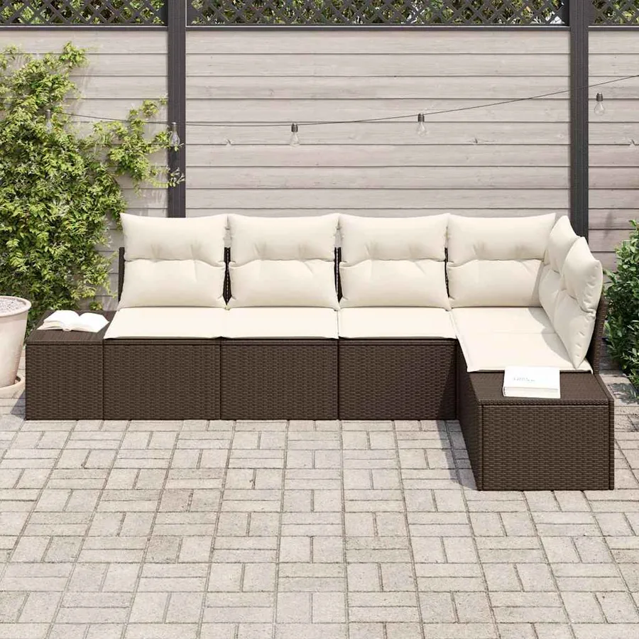 Ensemble de canapé de jardin 5 pcs Marron et Crème polyrotin - 3