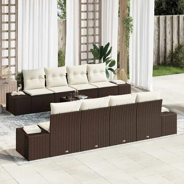 Ensemble de canapé de jardin 8 pcs Marron et Crème polyrotin