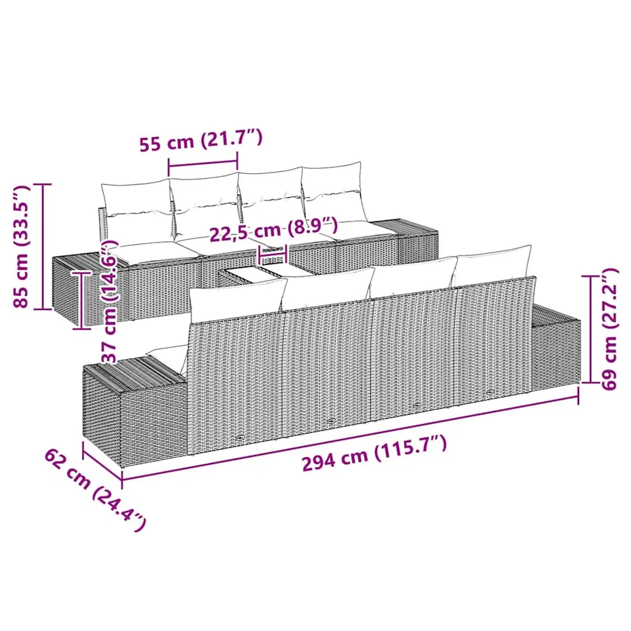 Ensemble de canapé de jardin 8 pcs Marron et Crème polyrotin - 11