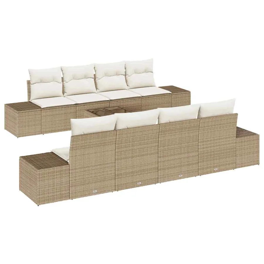 Ensemble de canapé de jardin 8 pcs Beige et crème polyrotin - 2