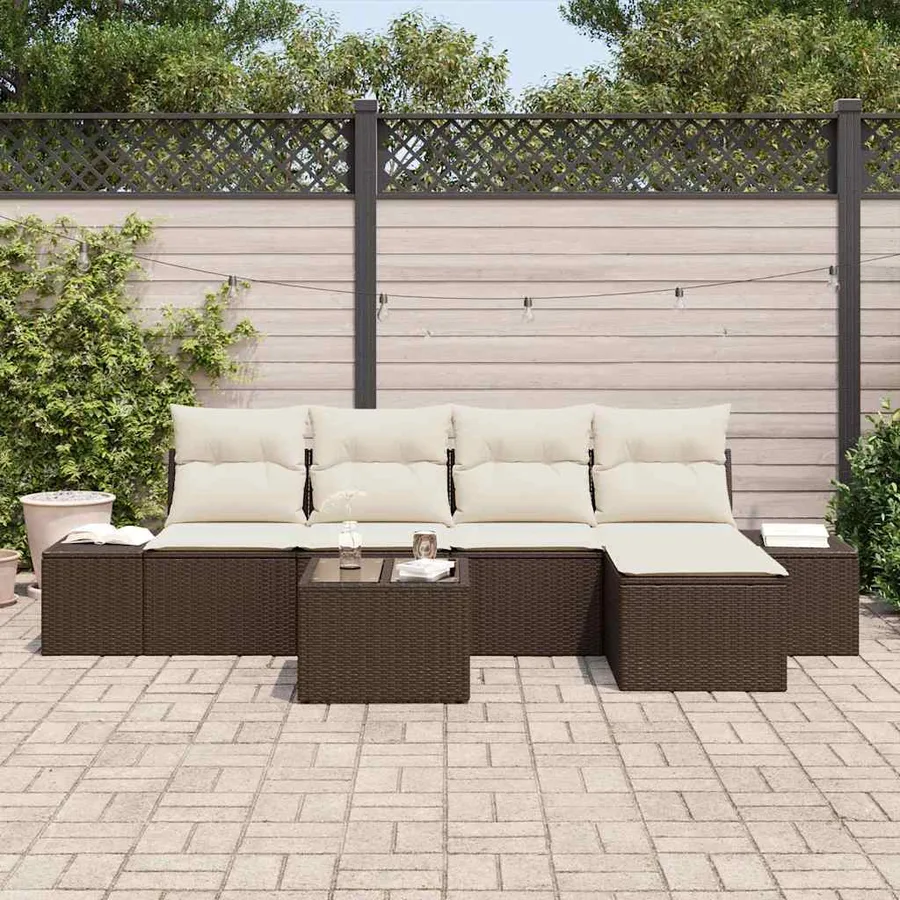 Ensemble de canapé de jardin 5 pcs Marron et Crème polyrotin - 3