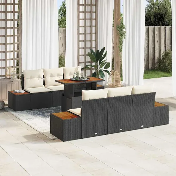 Ensemble de canapé de jardin 7 pc Noir et Beige