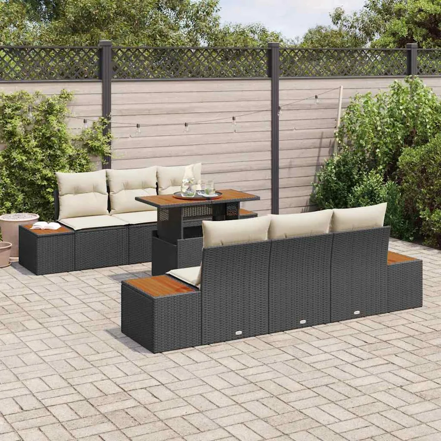 Ensemble de canapé de jardin 7 pc Noir et Beige - 3