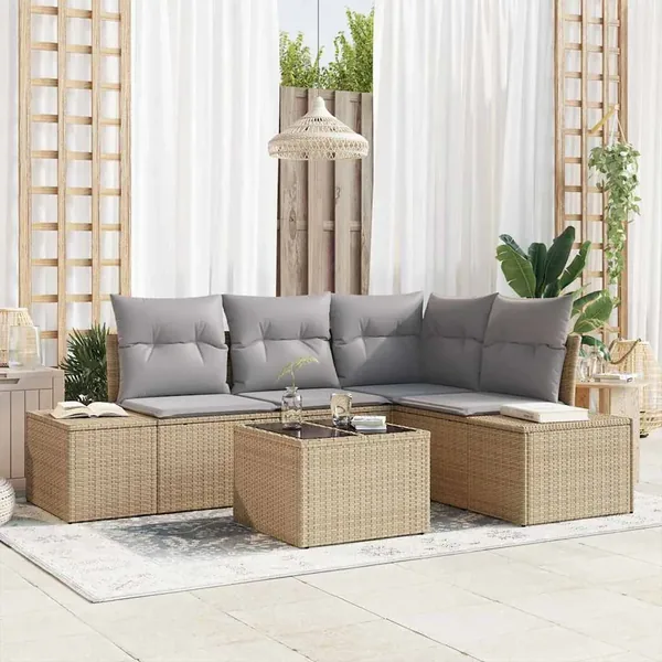 Ensemble de canapé de jardin Beige et Gris clair polyrotin