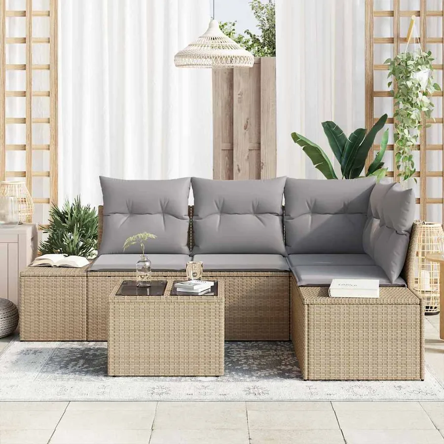 Ensemble de canapé de jardin Beige et Gris clair polyrotin - 3