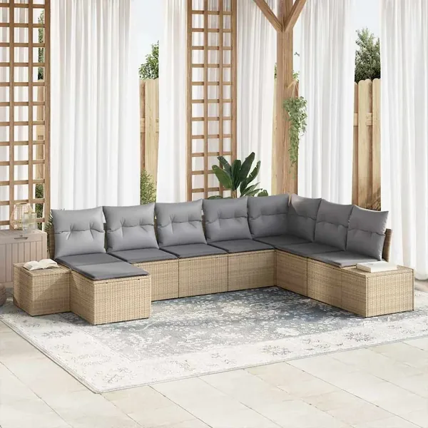 Ensemble de canapé de jardin 8 pcs Beige et Gris clair