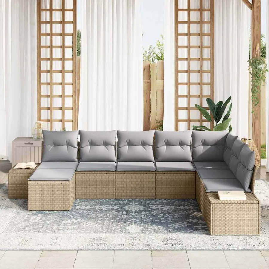 Ensemble de canapé de jardin 8 pcs Beige et Gris clair - 3
