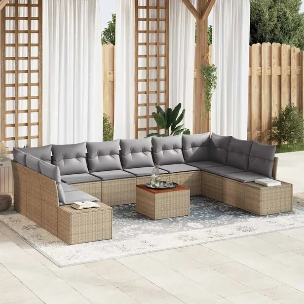 Ensemble de canapé de jardin 11 pcs beige et gris clair