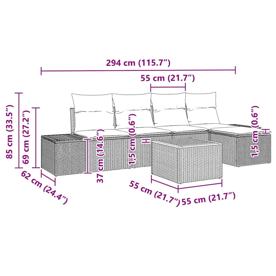 Ensemble de canapé de jardin 6 pcs Beige et Gris clair - 13